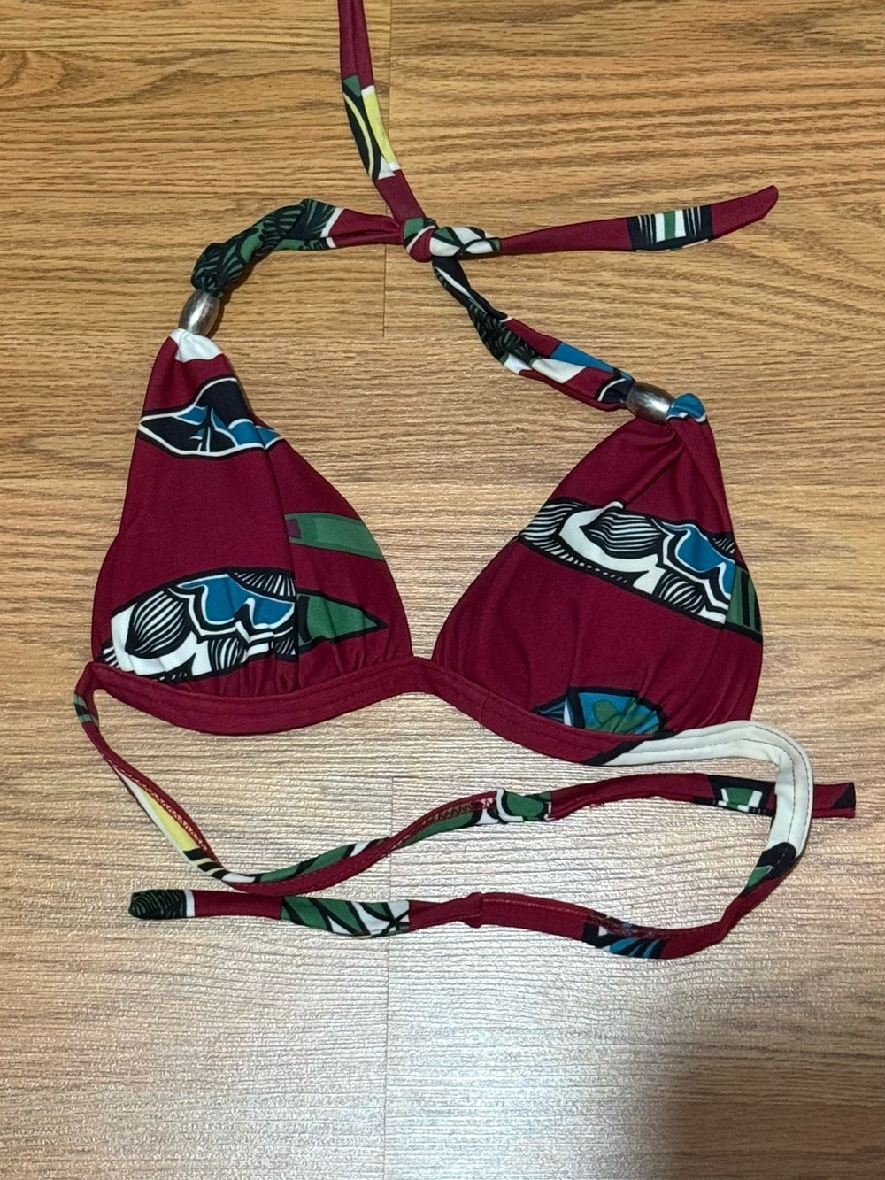 Women’s Burgundy Tropical Print Triangle Bikini Top
